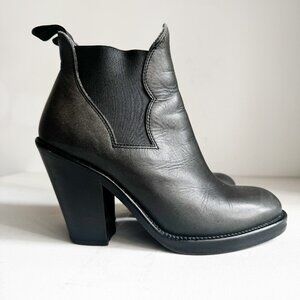 ACNE Black Gunmetal Grey Short leather Booties 38